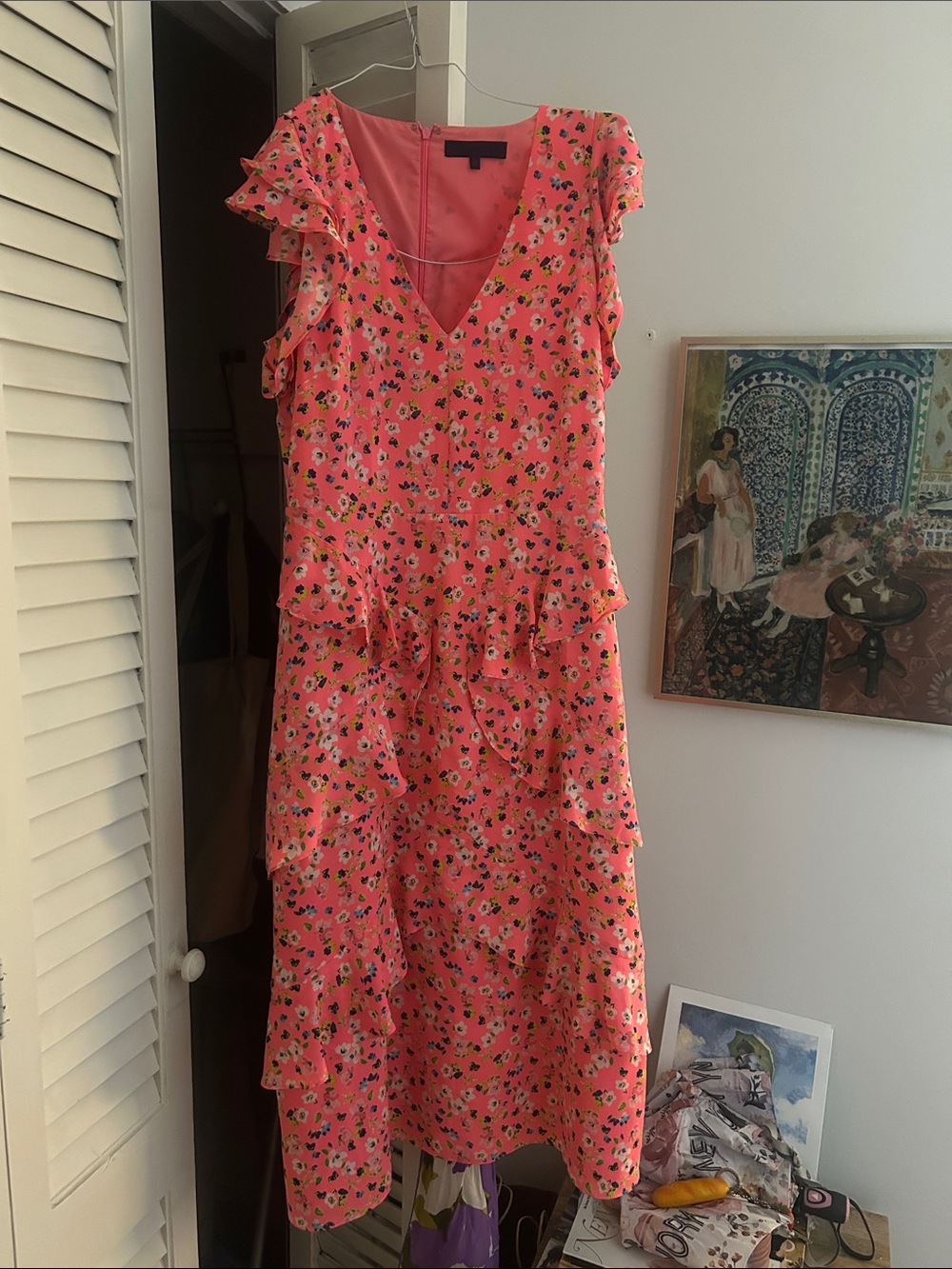 Rachel Rachel Roy Coral Pink Floral Ruffle Midi Dress